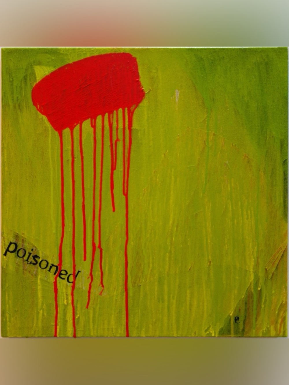 Abstract 'Poisoned' Green and Red Art Print, 5”x5” Modern Painting Print